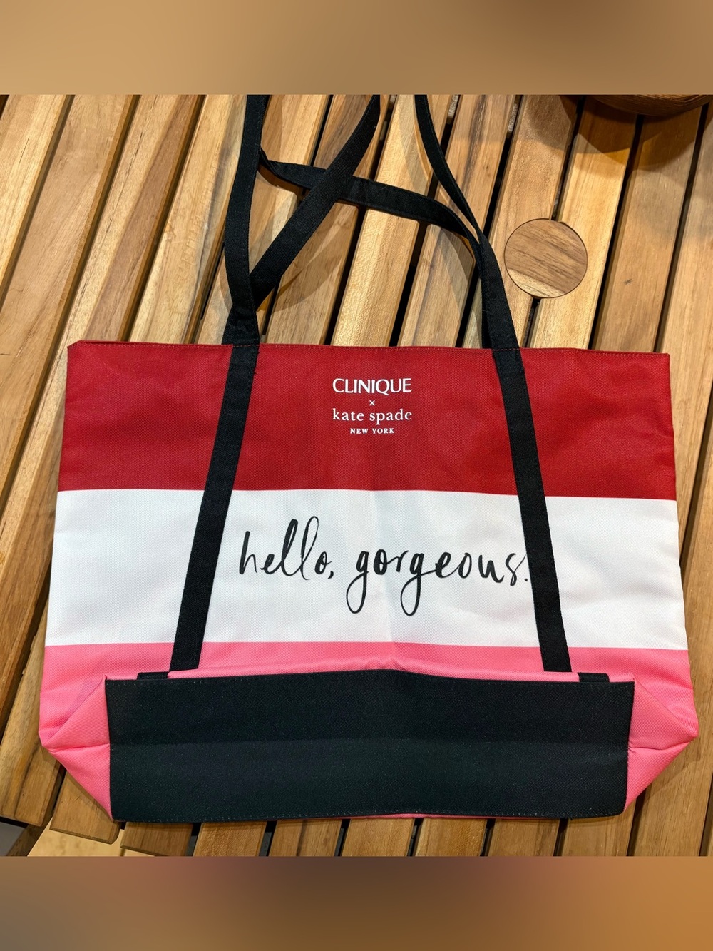 Kate Spade x Clinique Tote Bag Hello Gorgeous Pink Striped Limited Edition New